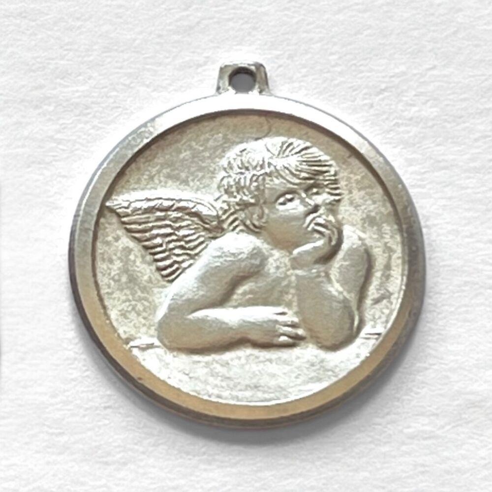 VTG Sterling Silver Raphael Angel Pendant Charm Round Cherub 925 Italy SU 3/4"